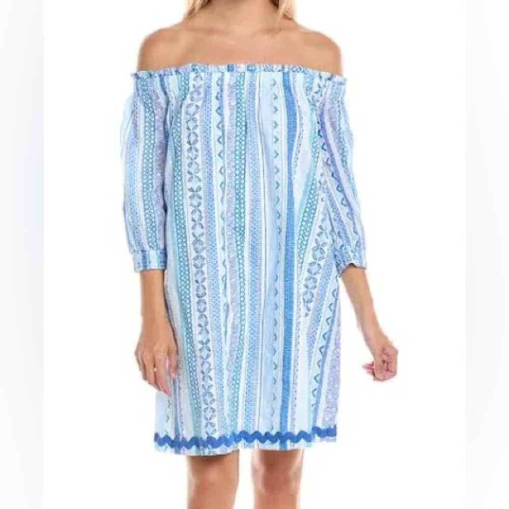 NWT Tori Richard Borderline Rosette Off Shoulder Dress SZ: S